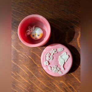 Vintage Pink Porcelain Butterfly Trinket Box